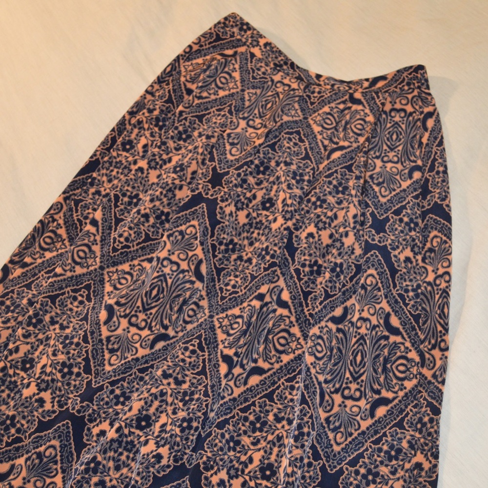 Painted Threads navy and orange print maxi skirt